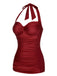 Costume da bagno arricciato scollo a V nero anni '50