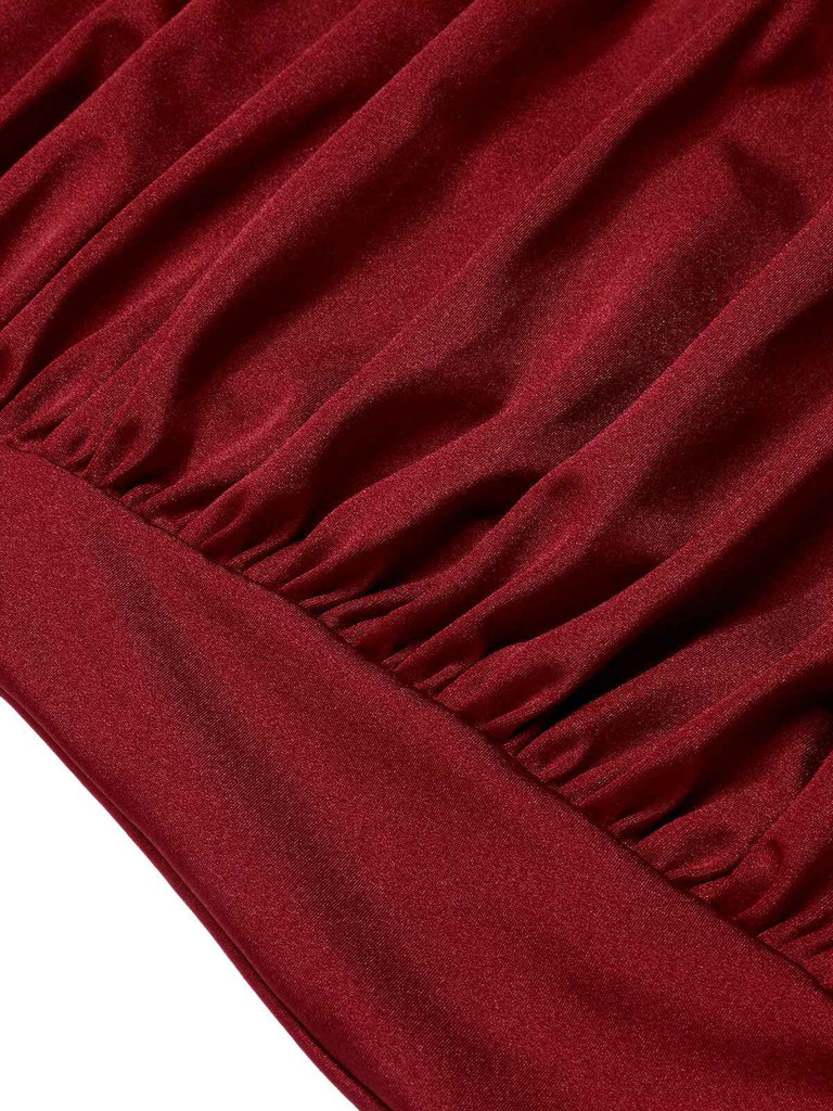 Costume da bagno arricciato scollo a V nero anni '50