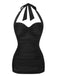 Costume da bagno arricciato scollo a V nero anni '50