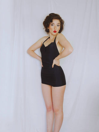 Costumi intero plissettato scollo all'americana nero anni '50