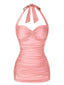 Costume da bagno arricciato scollo all'americana rosa anni '50