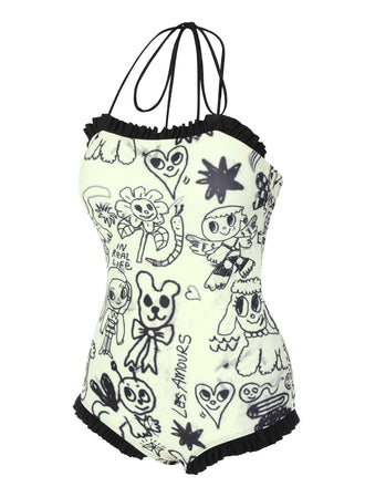 Costumi intero volant scollo all'americana stampati anni '60