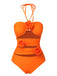 Costume intero a fiori 3D cava rosso arancione anni '50