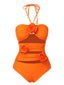 Costume intero a fiori 3D cava rosso arancione anni '50