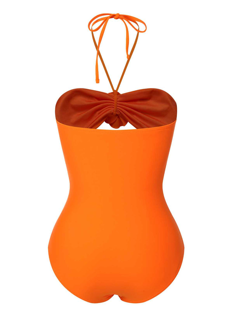 Costume intero a fiori 3D cava rosso arancione anni '50