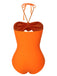 Costume intero a fiori 3D cava rosso arancione anni '50