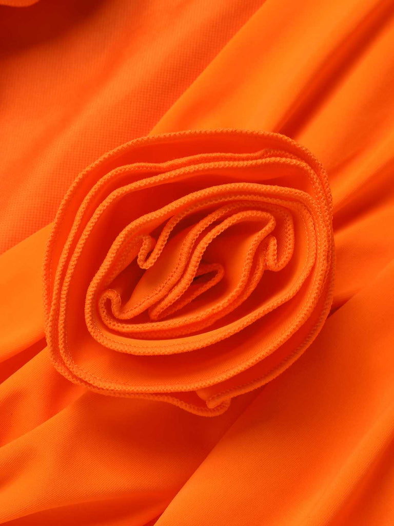 Costume intero a fiori 3D cava rosso arancione anni '50