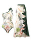 Costumi intero floreale monospalla e copricostume anni '40
