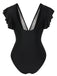 Costumi intero con maniche a balze nero anni '50