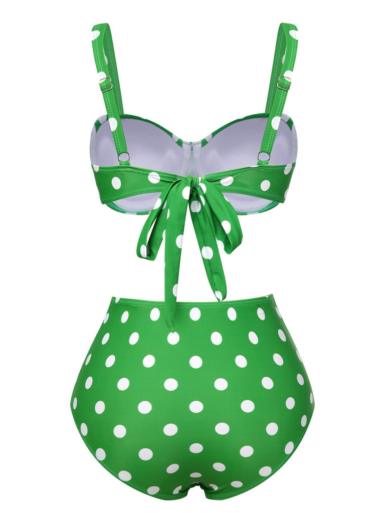 Costumi a pois spalline sottili fiocco verde anni '50