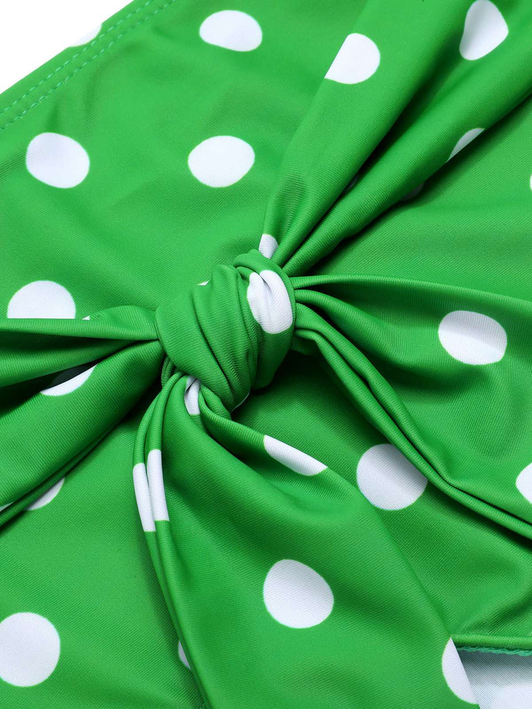 Costumi a pois spalline sottili fiocco verde anni '50