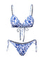 Bikini in porcellana con spalline sottili blu e bianco anni '50