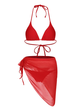 Set bikini con scollo all'americana e copricostume rosso anni '50