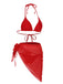 Set bikini con scollo all'americana e copricostume rosso anni '50