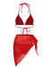 Set bikini con scollo all'americana e copricostume rosso anni '50