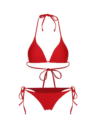 Set bikini con scollo all'americana e copricostume rosso anni '50