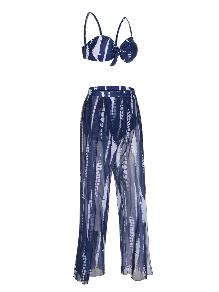 Costumi e copricostume grafiche tinte con spalline blu anni '60