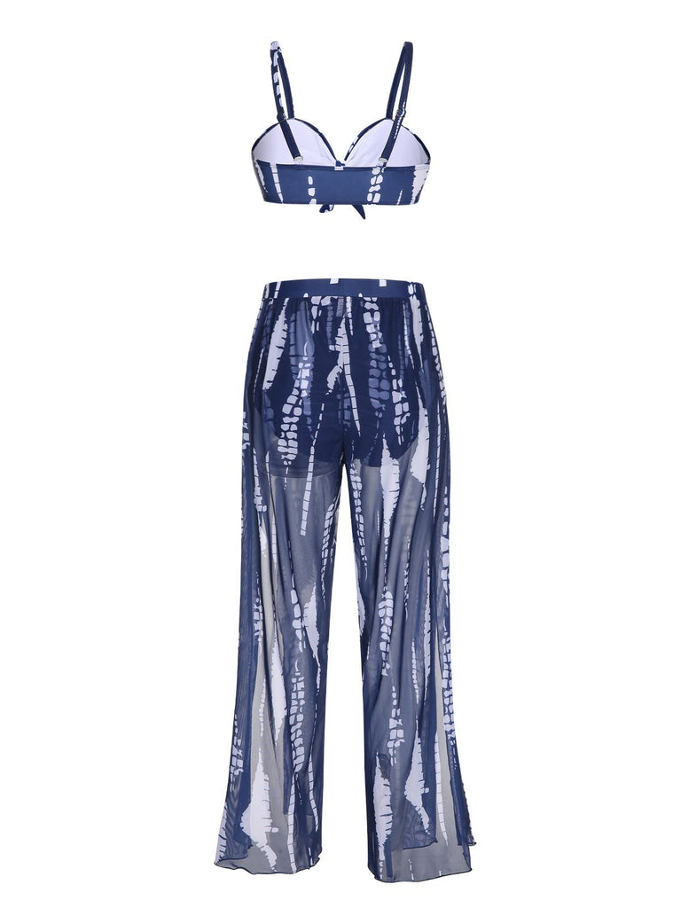 Costumi e copricostume grafiche tinte con spalline blu anni '60
