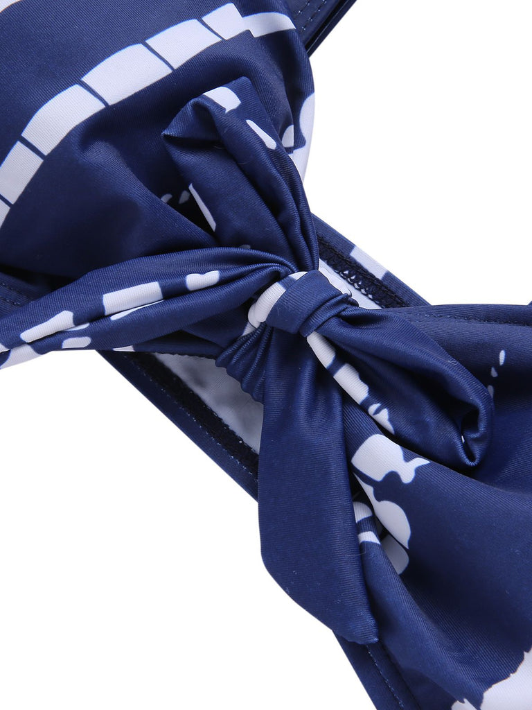 Costumi e copricostume grafiche tinte con spalline blu anni '60