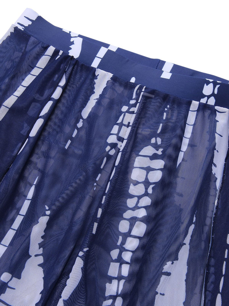 Costumi e copricostume grafiche tinte con spalline blu anni '60
