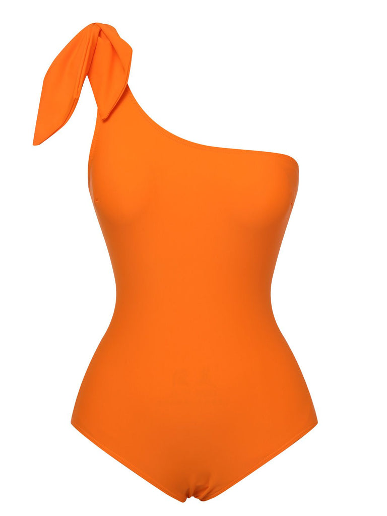 Costumi intero e copricostume a vita alta arancione anni '40