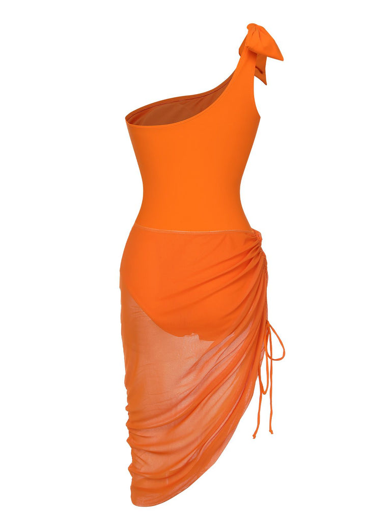Costumi intero e copricostume a vita alta arancione anni '40