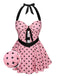 Costumi intero a pois con scollo all'americana rosa anni '50