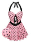 Costumi intero a pois con scollo all'americana rosa anni '50