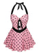 Costumi intero a pois con scollo all'americana rosa anni '50