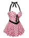 Costumi intero a pois con scollo all'americana rosa anni '50
