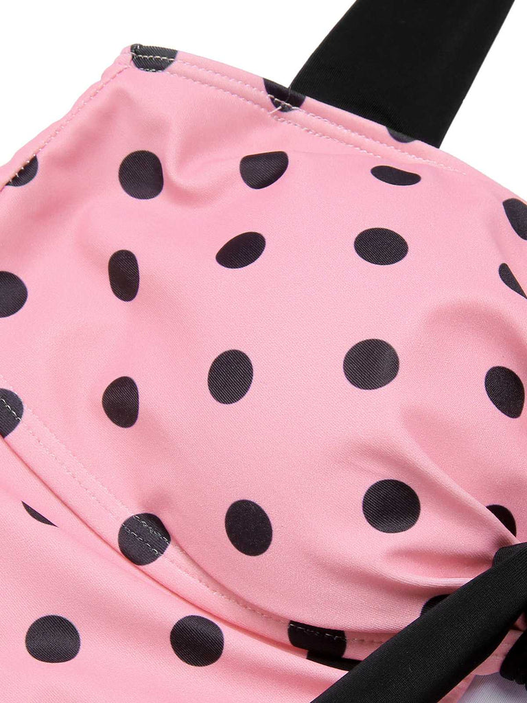 Costumi intero a pois con scollo all'americana rosa anni '50