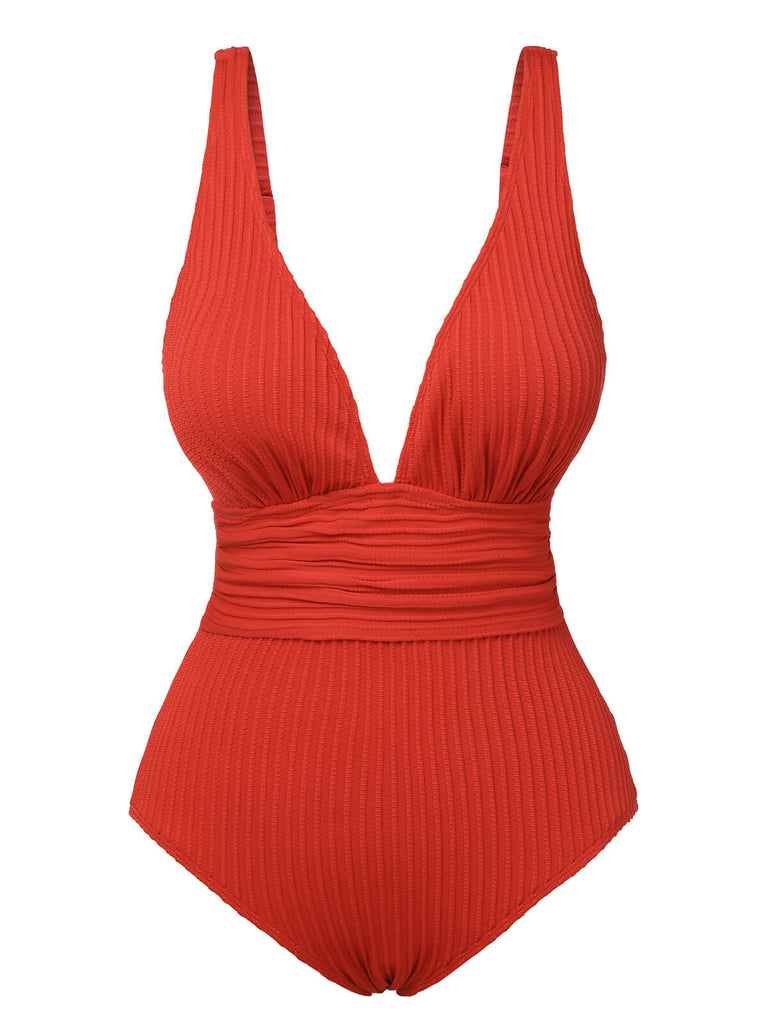 Costumi intero con scollo a V profondo rosso anni '50