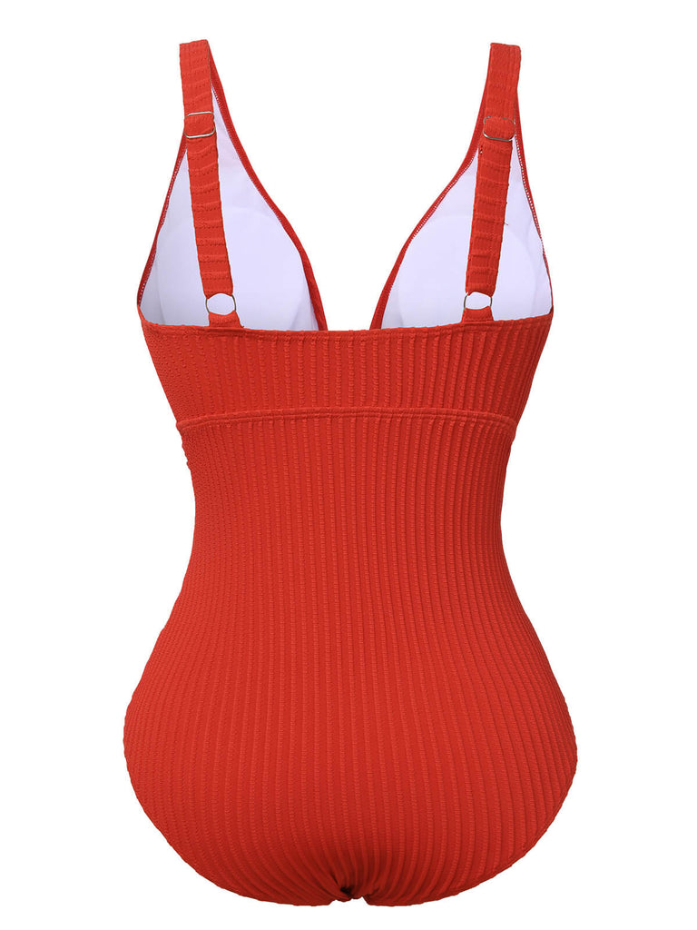 Costumi intero con scollo a V profondo rosso anni '50