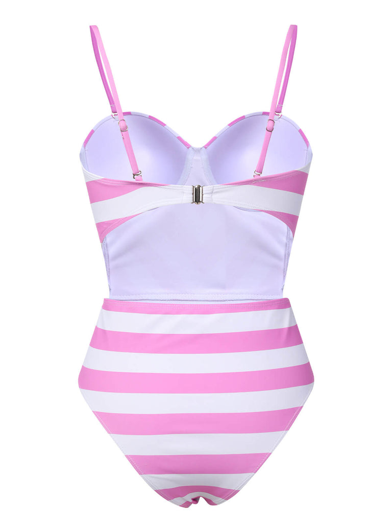Costumi intero a fascia a righe rosa anni '40