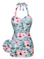 Costumi intero floreale a pois scollo all'americana verde anni '30