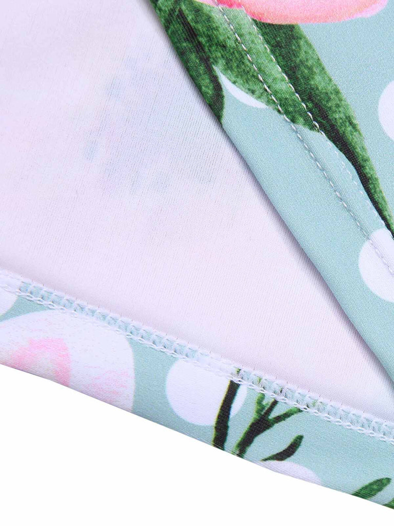 Costumi intero floreale a pois scollo all'americana verde anni '30