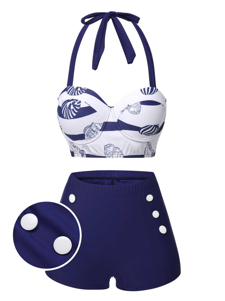 Costumi a righe scollo all'americana blu scuro anni '40