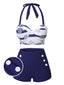Costumi a righe scollo all'americana blu scuro anni '40