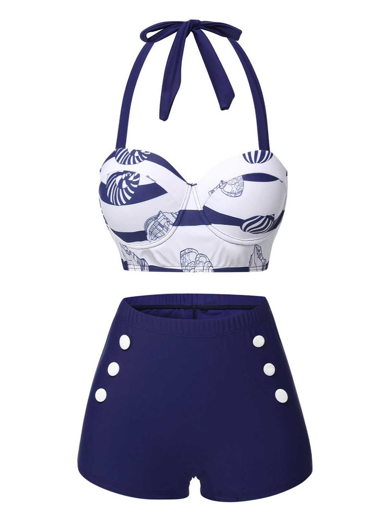 Costumi a righe scollo all'americana blu scuro anni '40