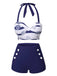 Costumi a righe scollo all'americana blu scuro anni '40