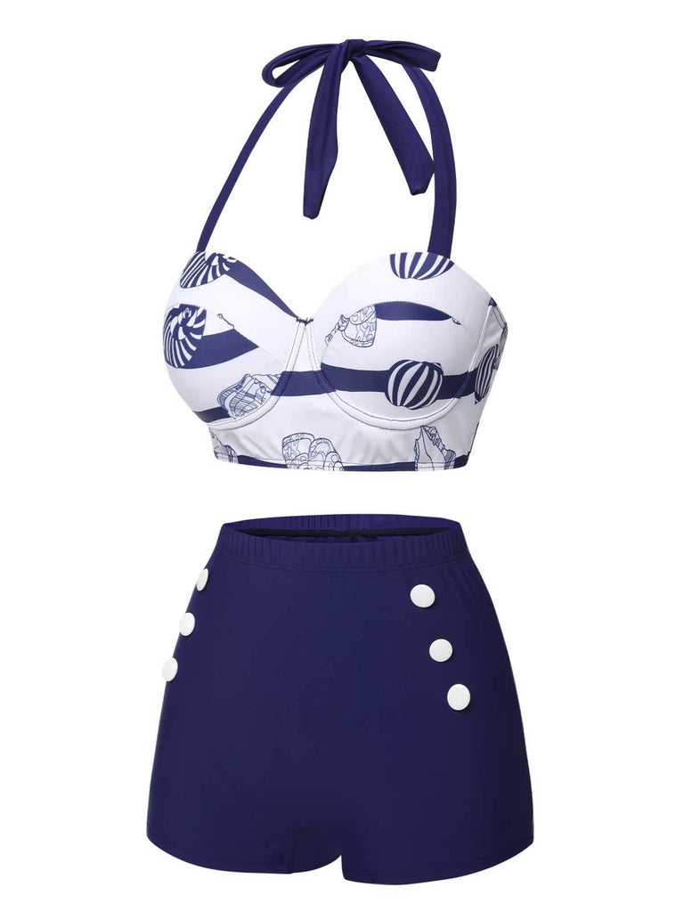 Costumi a righe scollo all'americana blu scuro anni '40
