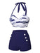 Costumi a righe scollo all'americana blu scuro anni '40