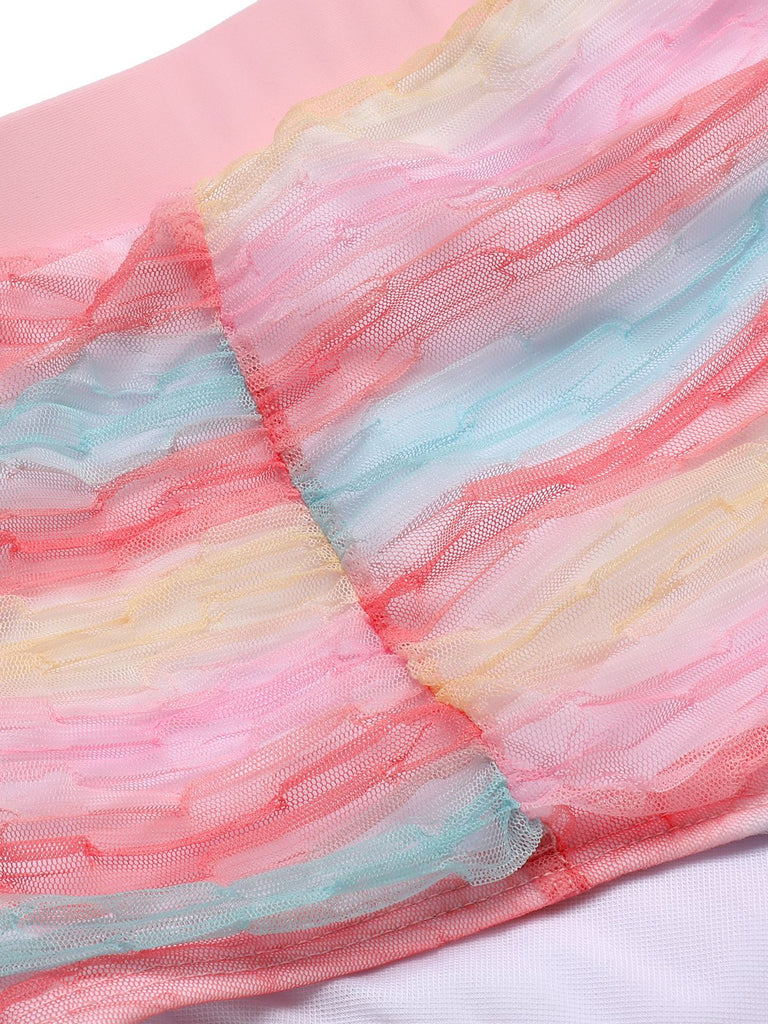 Costumi arcobaleno con fiocco in rete multicolore anni '60