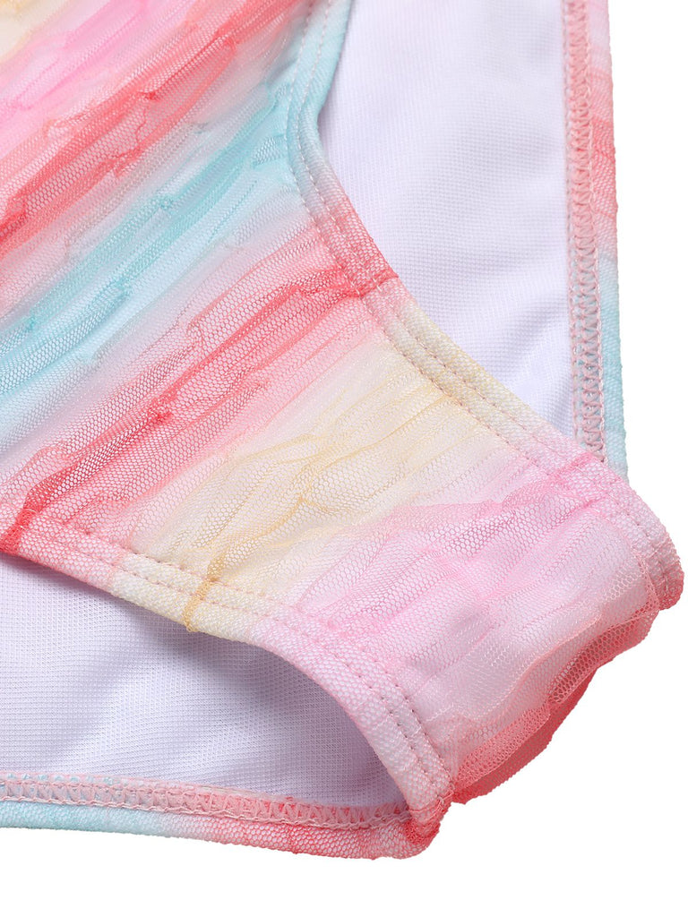 Costumi arcobaleno con fiocco in rete multicolore anni '60