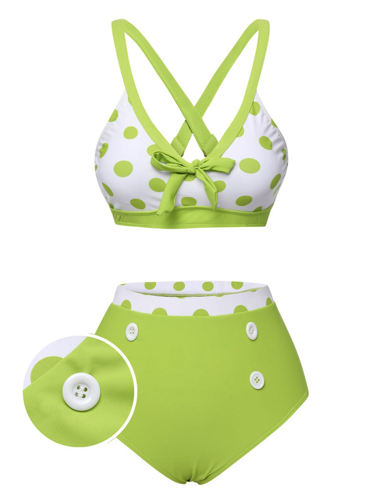 Costumi a pois con spalline sottili verde anni '50