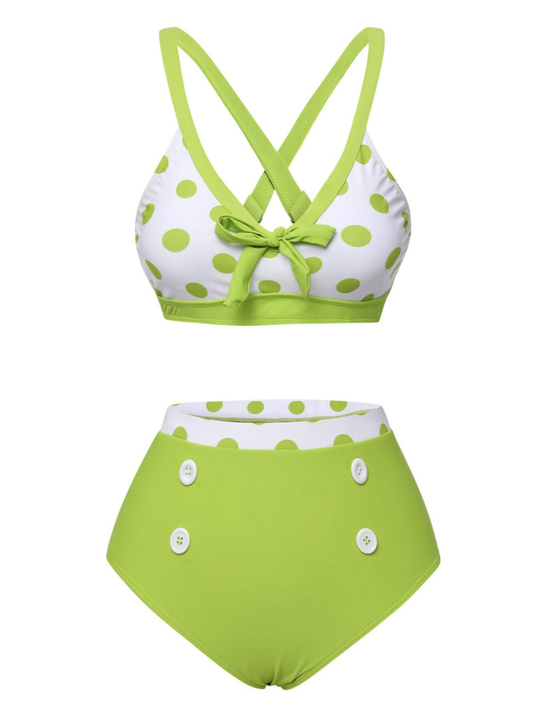 Costumi a pois con spalline sottili verde anni '50