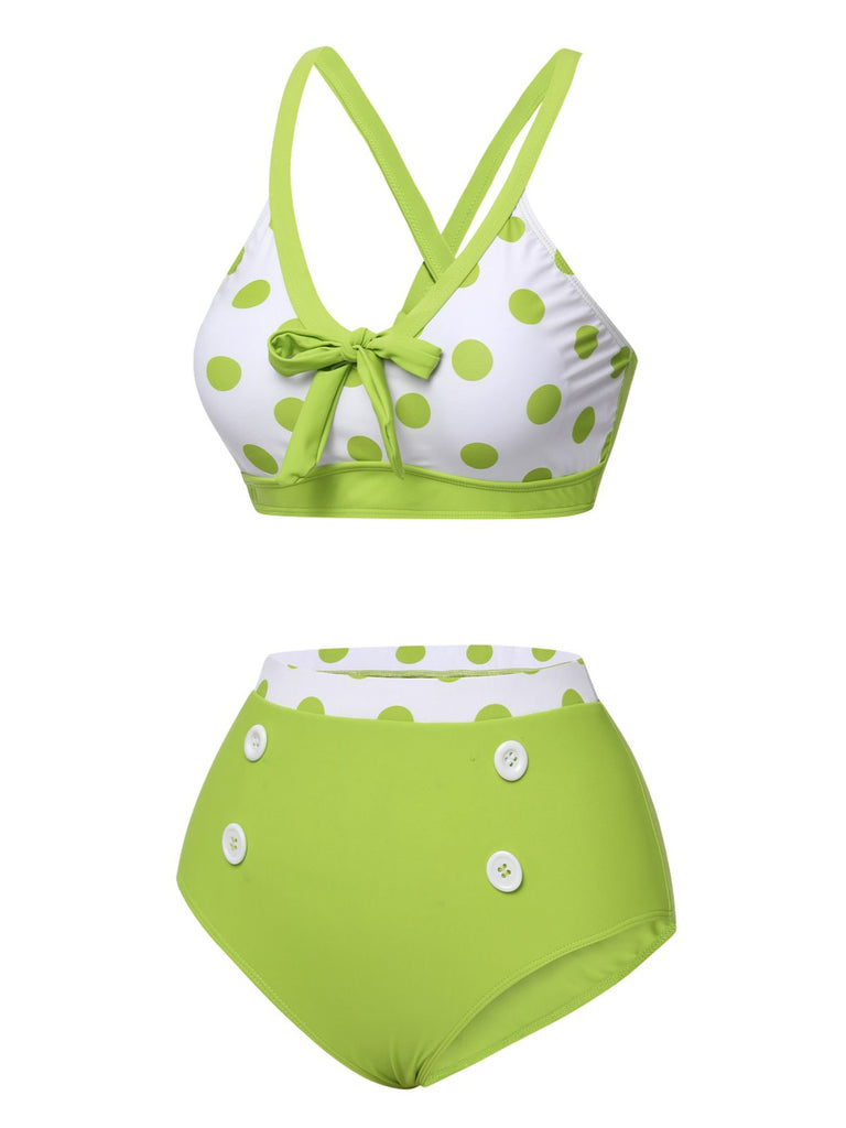 Costumi a pois con spalline sottili verde anni '50