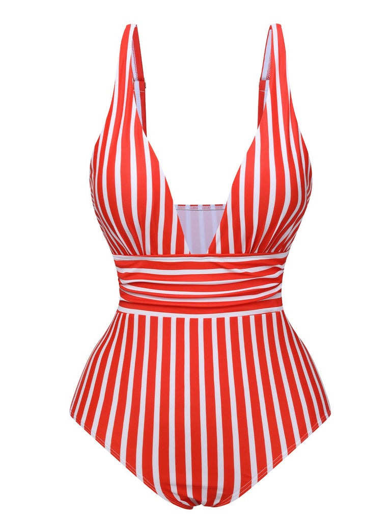 Costumi intero a righe con spalline sottili anni '50