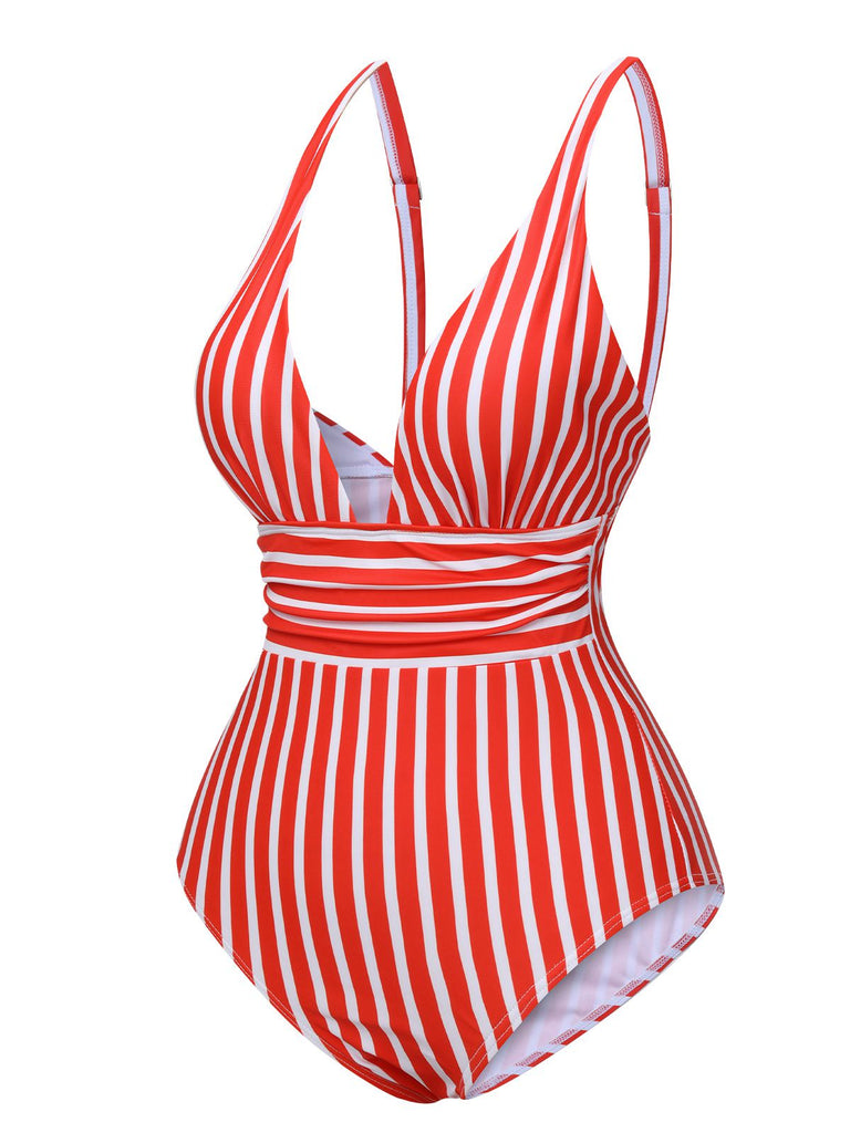Costumi intero a righe con spalline sottili anni '50