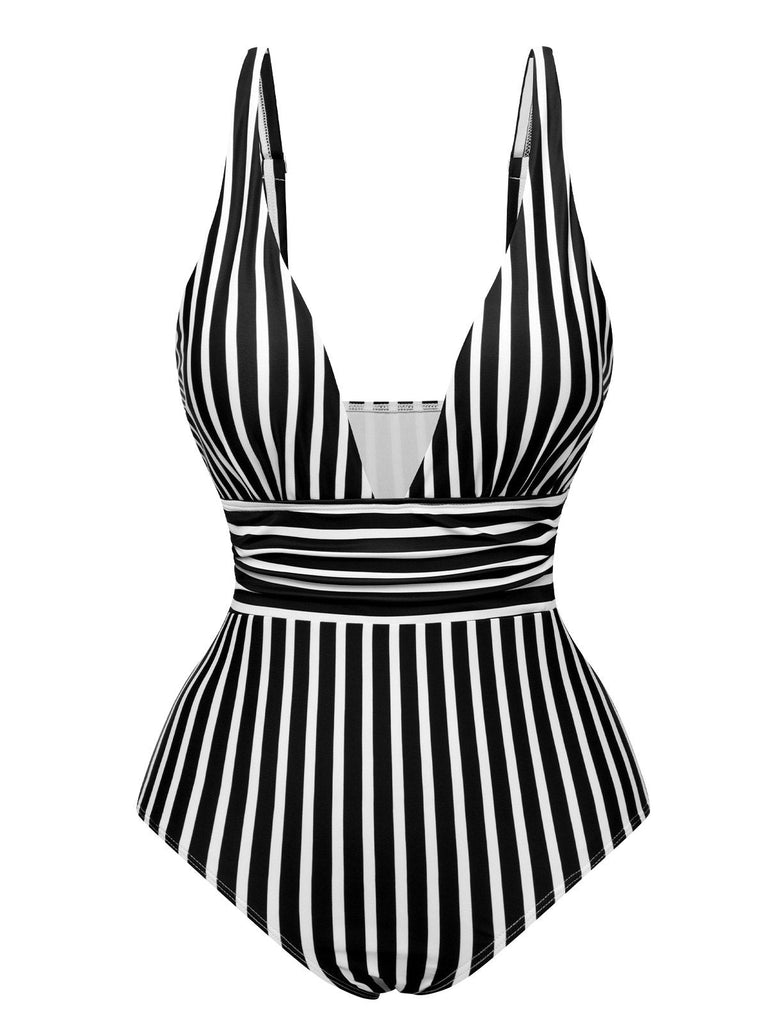 Costumi intero a righe con spalline sottili anni '50
